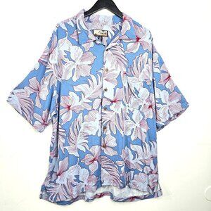 Havana Jacks Cafe Button Down Shirt Hawaiian XXL Blue Tropical HIbiscus